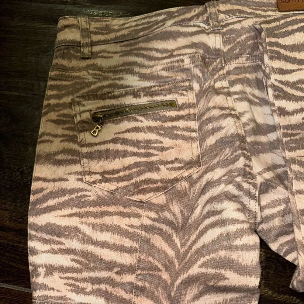 Sonia Bogner Tan and Apricot Animal print luxury jeans